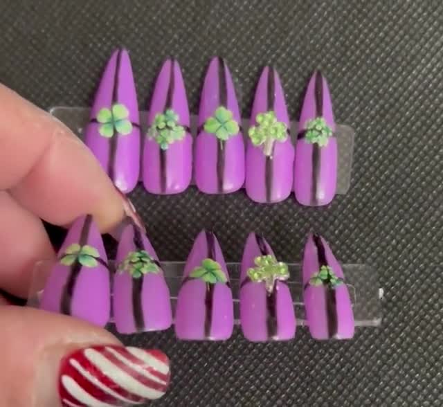 Purple Glow Clovers Press on Nails - Etsy