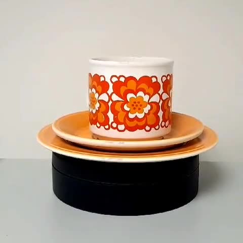 1960s Elayne Fallon Orange Floral Trio: Staffordshire Ironstone