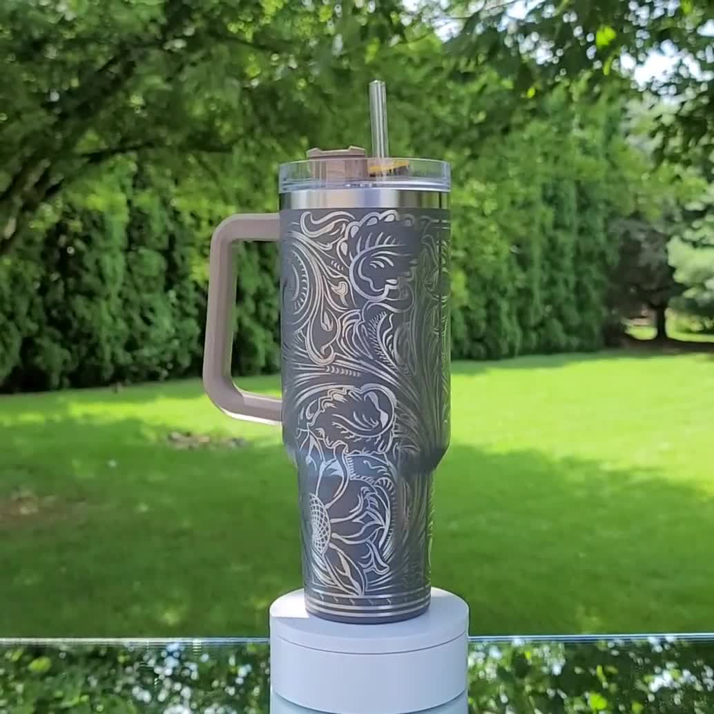 Western Tooled Leather Design with Sunflowers and Paisley Motif, Stanley  Engraved Tumbler, Personalized, Free Boot with Purchase