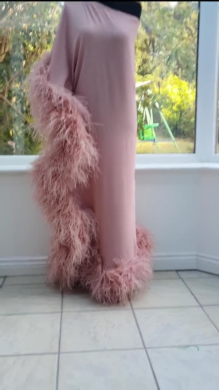 Peach Pink Asymmetric Feather Dress One Shoulder Dress