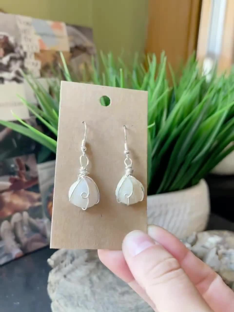 Silver Seashell Earrings, 925 Sterling Silver Shell Dangle