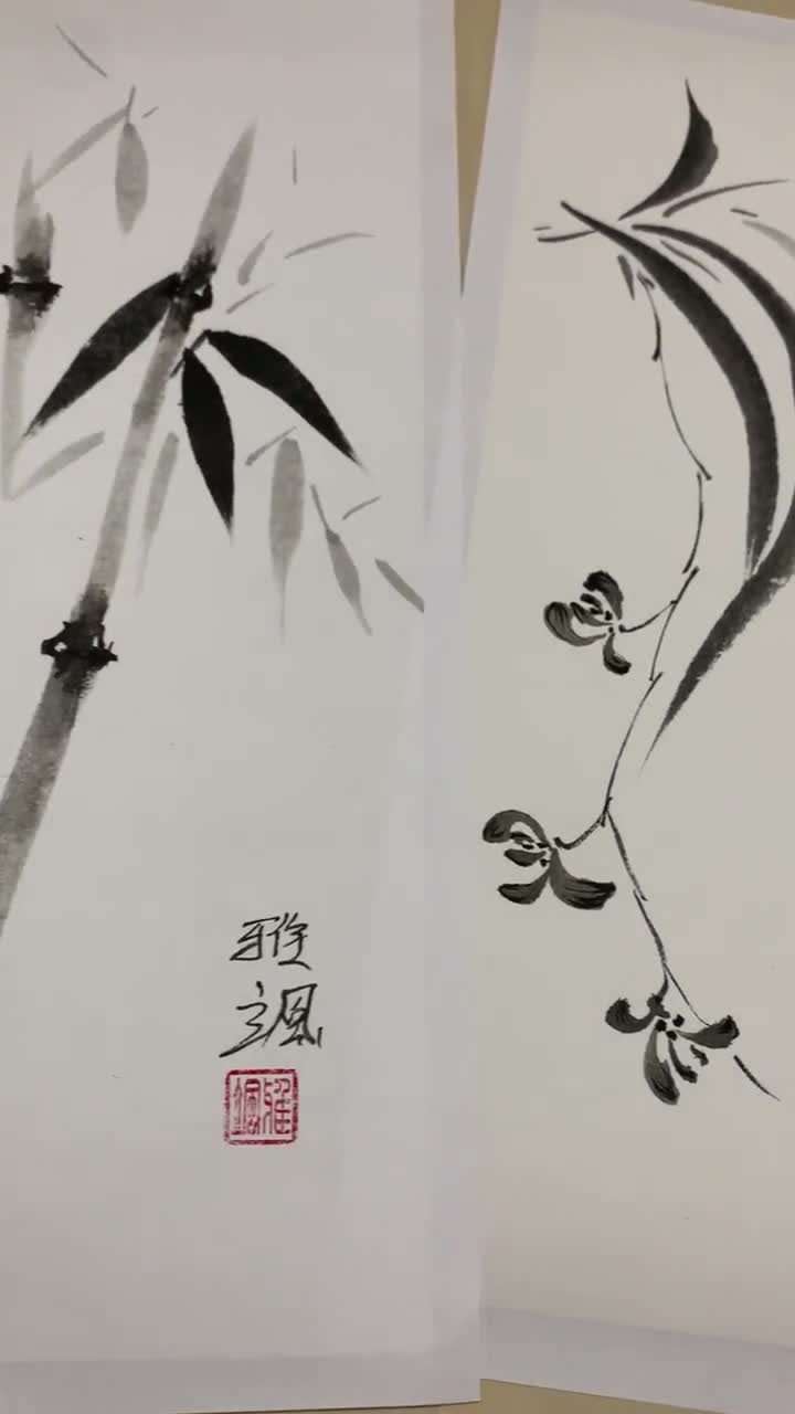 四君子：水墨画・水彩画4枚組 梅竹菊蘭図 - Etsy 日本