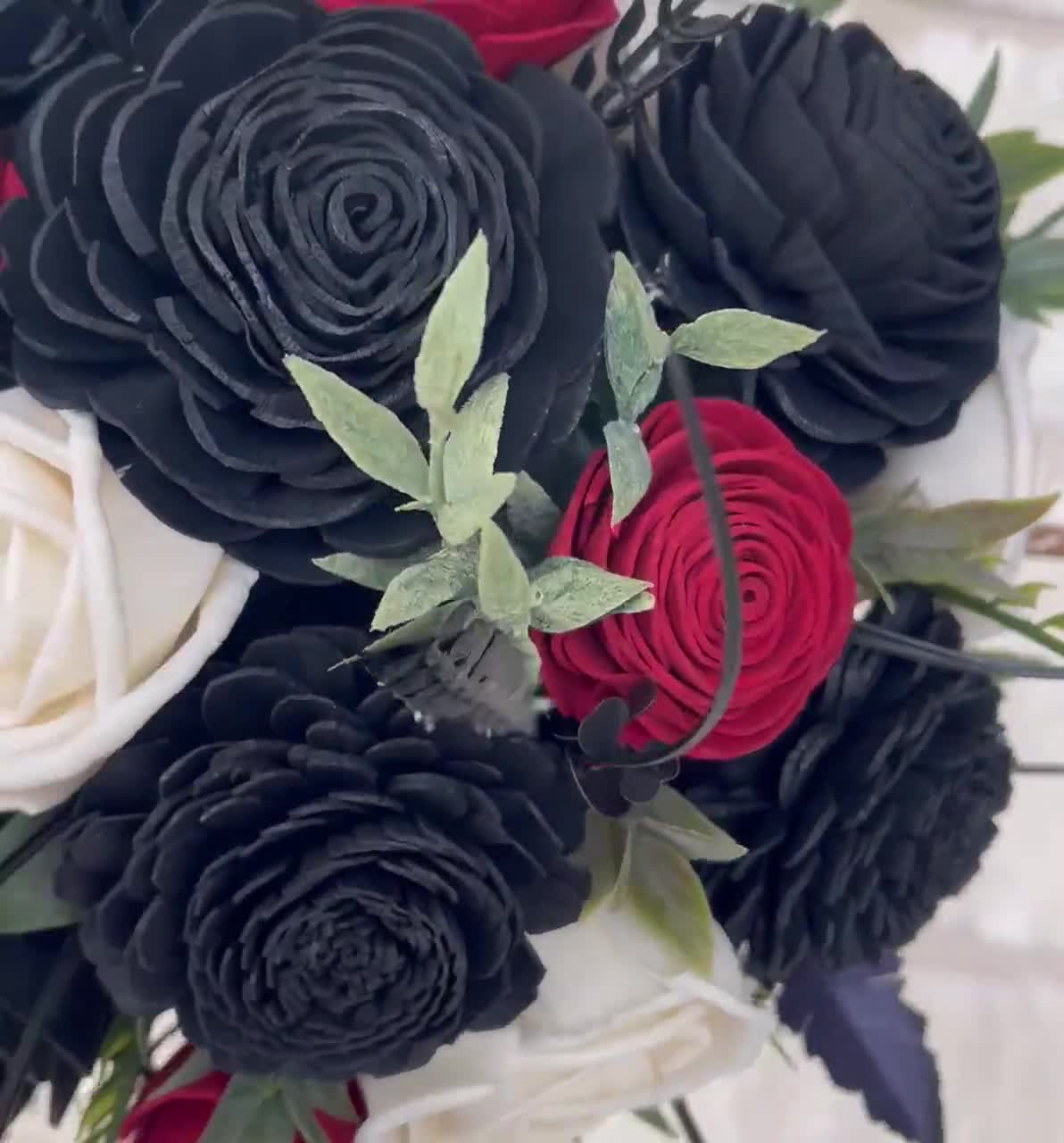 Black \u0026 Red Sola Wood Flower Bridal Bouquet: Dark Romance Wedding, image size:1192x1280