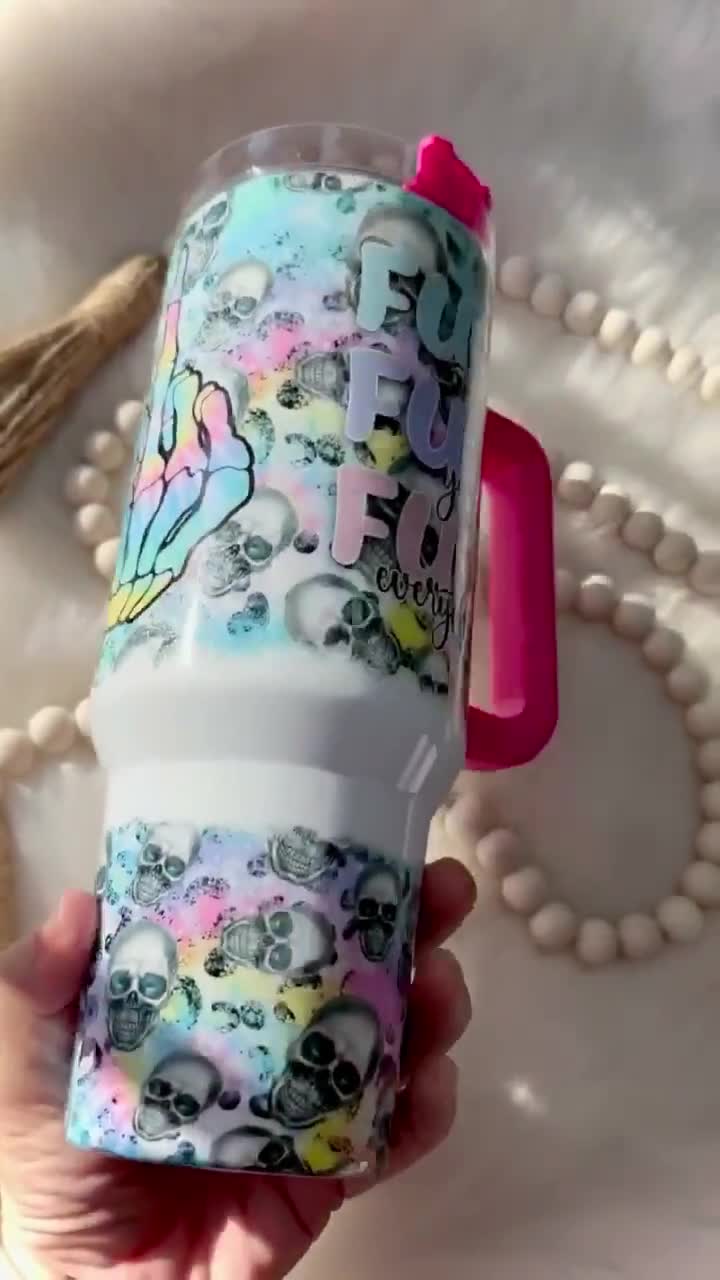 40oz Stanley Dupe or Simple Modern Dupe Handle Tumbler, Trendy Fusion  Tie-dye & Leopard Print Tumbler, Tie-dye Pattern, Rainbow Tye-dye 