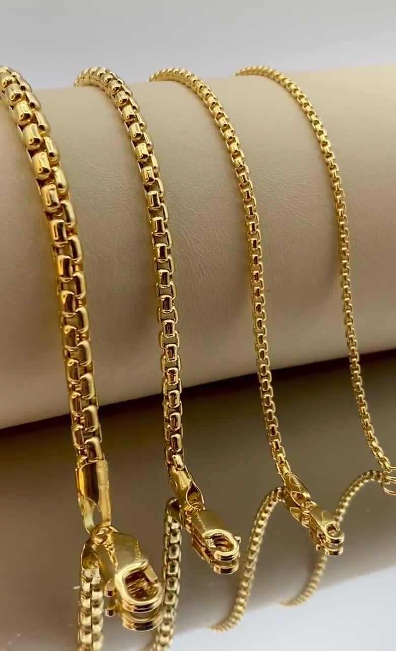 18K Real Gold Box Chain Bracelet 2mm, 2.5mm, 3.5mm, 5mm