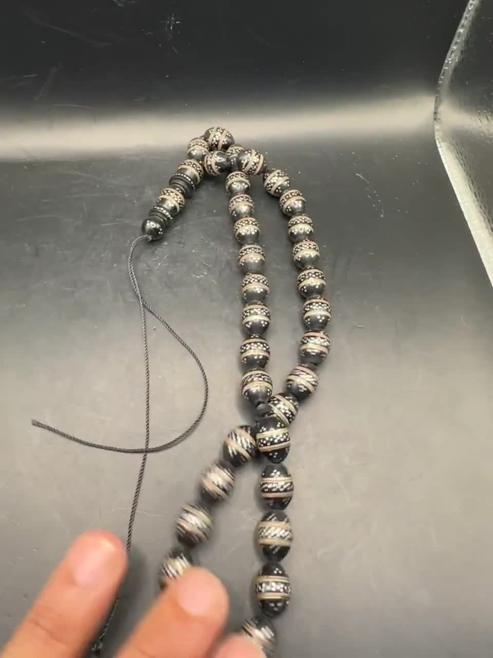 Antique Old Yusr Misbaha Rosary Islamic Prayer 33 Beads Inlaid