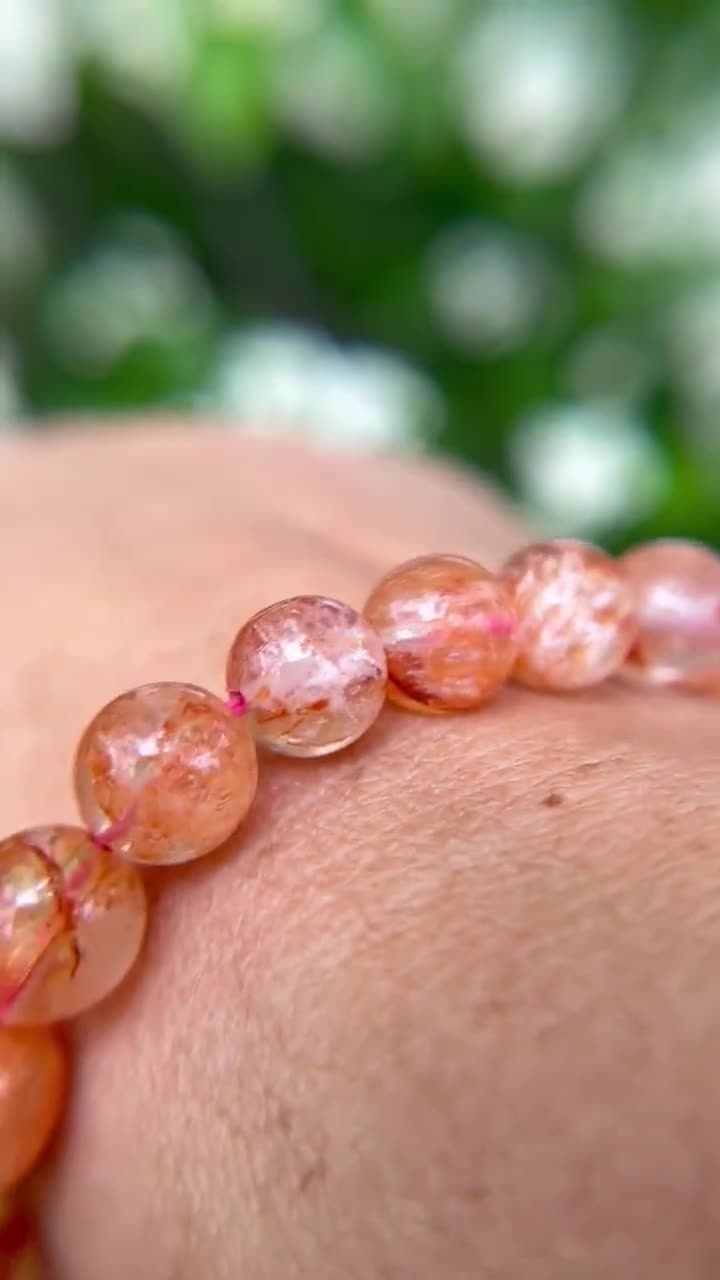 Rare Orange Peach White Snowflake Garden Quartz Bracelet 9mm or 8.5mm for  Manifestation, Healing and Acceptance