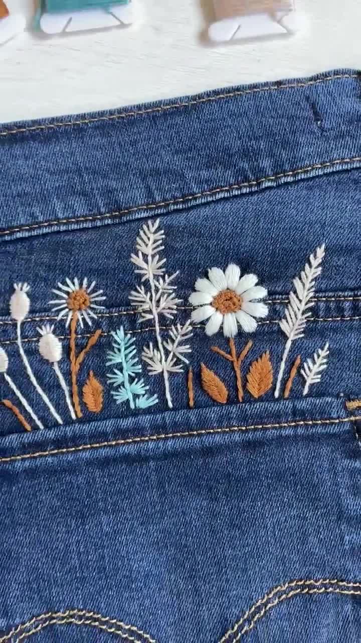 スティックアンドステッチのジーンズ刺繍パターン、ボヘミアン風