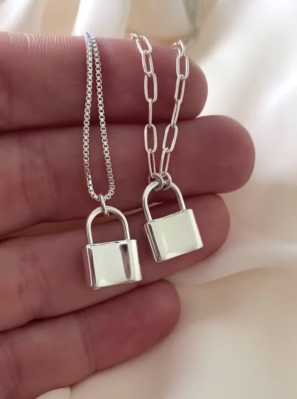 Personalized Functional Lovers Padlock Lock Pendant Necklace Silver 