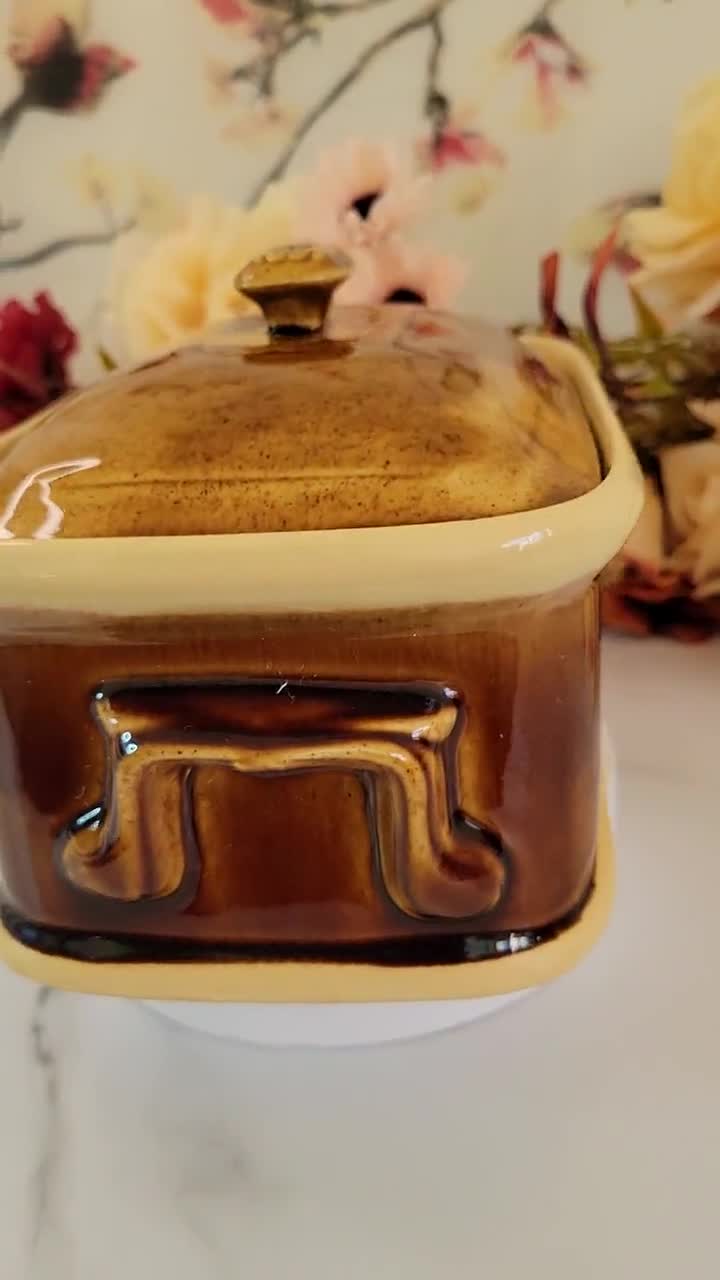 Vintage Casserole Dish W/ Lid - Rectangular Glazed Ceramic