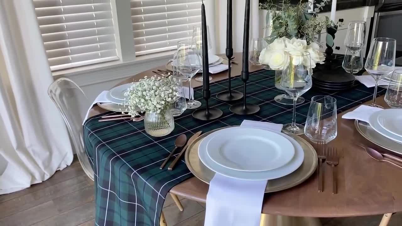 Letjolt Happy Birthday Table Runner - Buffalo Check Pattern, Green, 72 Inches Long