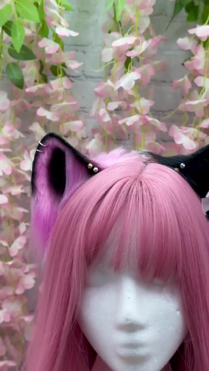 Split Dye Cat Ear Headband: Kawaii Goth Pink & Black Nekomimi - Etsy
