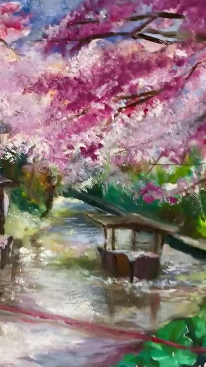 油彩画 自然の風景 赤い空と緑の木々 油彩画 自然の風景 赤い空と緑の木々