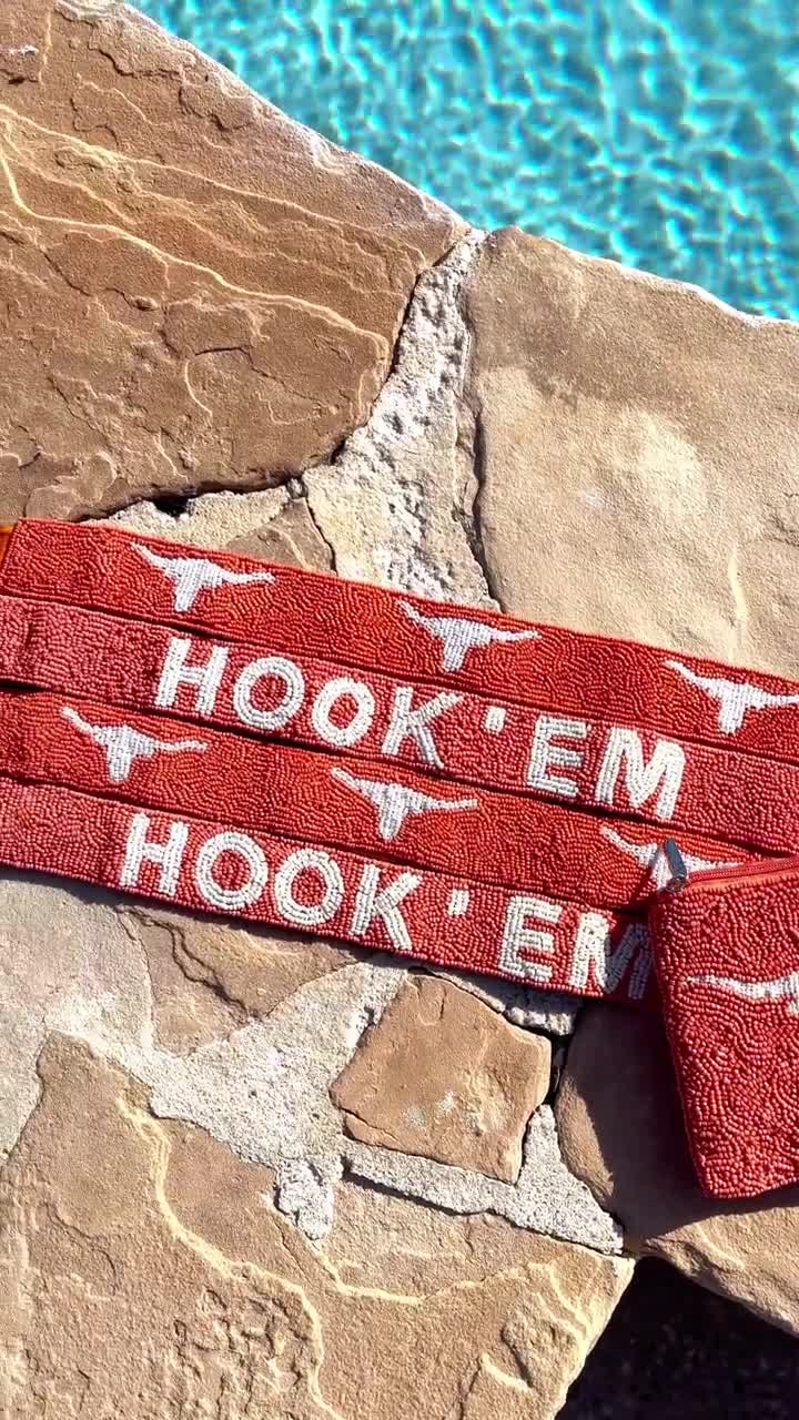 Texas Longhorns Hook Em Purse Strap in Burnt Orange and White by Desde