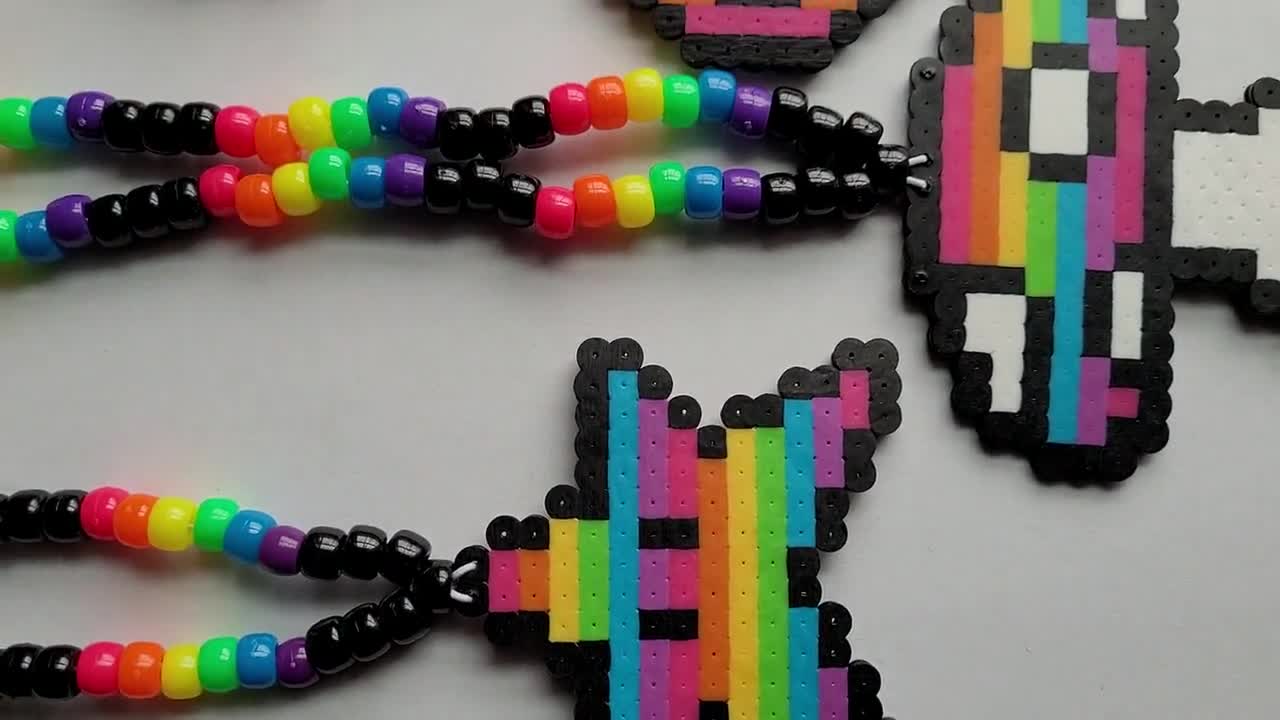 Trippy Rainbow Kandi Necklaces,uv Necklace,star Necklace,alien  Necklace,rave Necklace,rave Kandi, Uv Beads,glow Party,uv Necklace,edc 