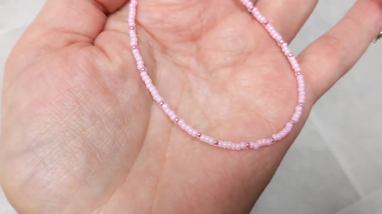 Pink Tiny Bead Necklace, Baby Pink, Light Pink Layering