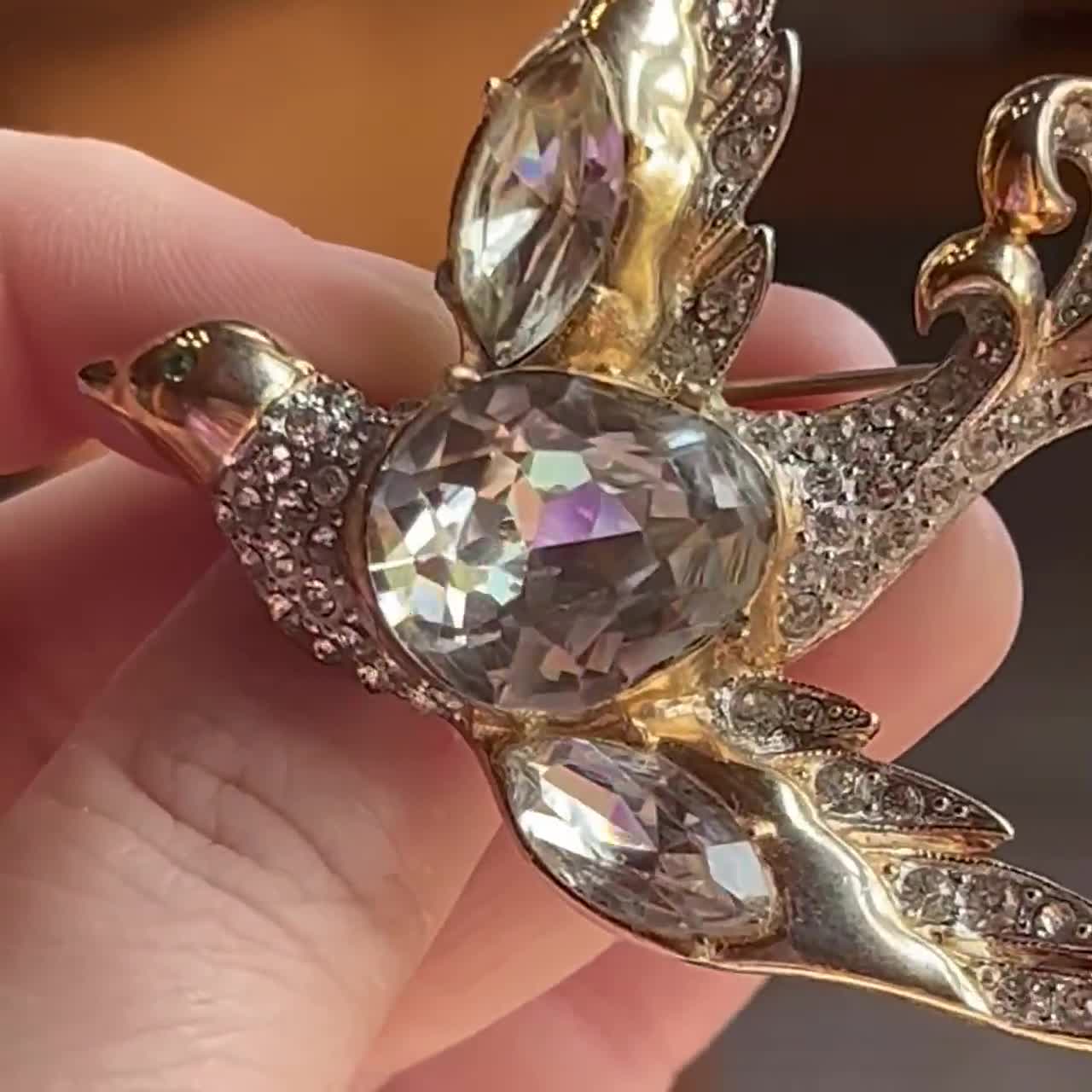 C. 1940's Rare Coro Rhinestone Swallow Brooch - Extremely Rare
