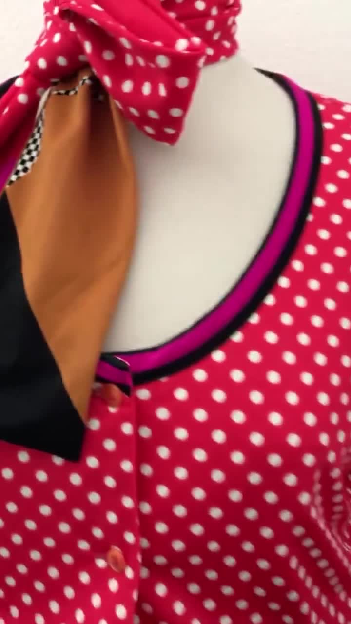 Vintage 70's 80's Disco Tea Dress / Abstract Optical Polka