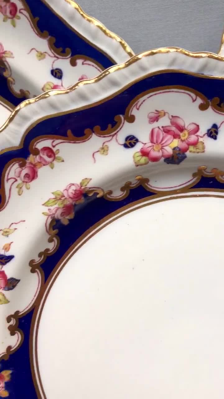 4 (8) antique red/pink transferware, cobalt, pink, gold hand painted dinner plates. Ashworth Bros (Pre-Mason’s) Rare find. cheapest Collectible