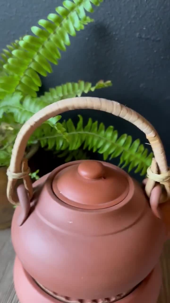 Vintage Chinese Yixing Zisha Red Clay Tea Pot and Candle