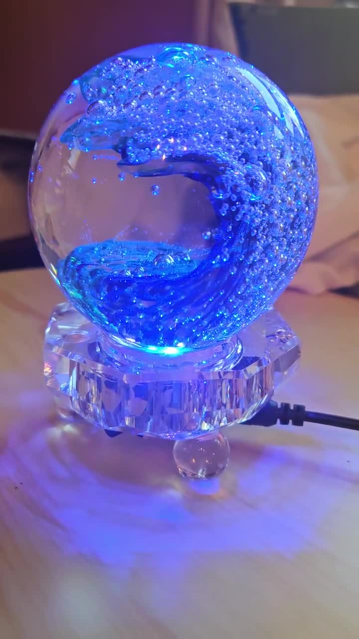 Clear Crystal LED Display Stand, Display Base Stand Multi Light Modes USB/AC Art Glass Ball video poster