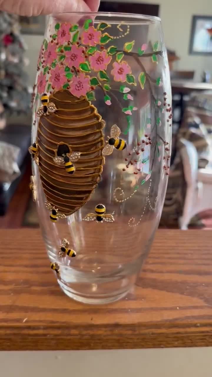 手描きの蜂の巣型花瓶、立体的なミツバチと桜の花 - Etsy 日本