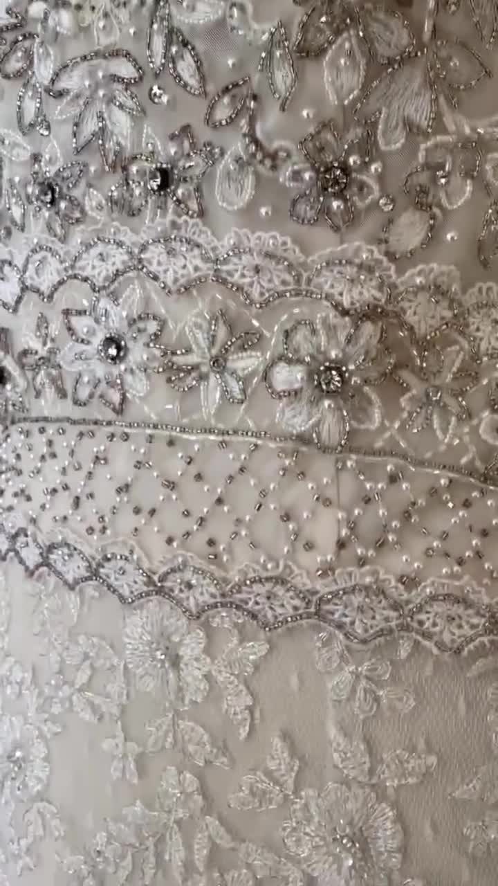 239 - Mermaid Nude Wedding Dress: Polka Dot Tulle Gown with Swarovski  Crystals, Gold/Silver Beading & Backless Design. Luxury Glamour Bridal