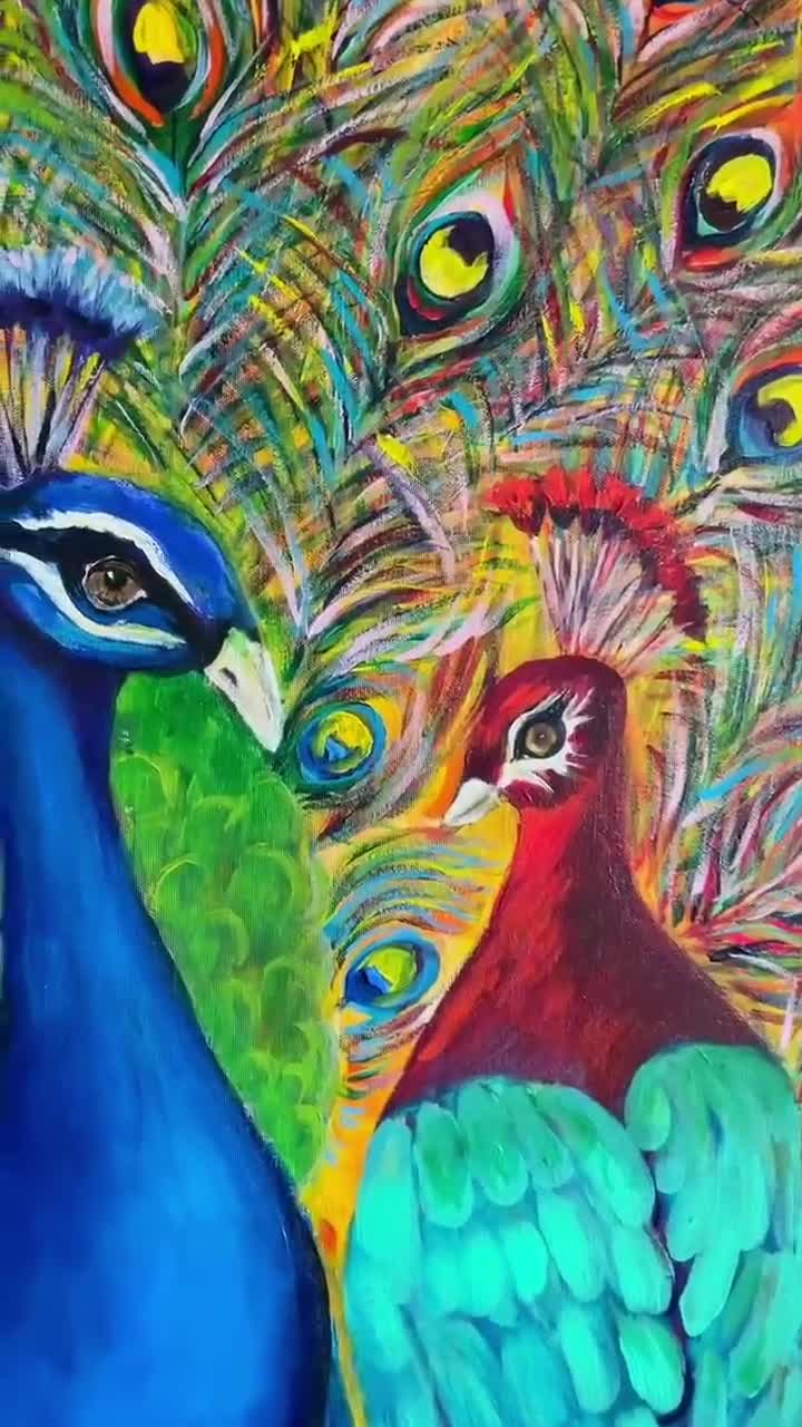 Peacock Wall Art Large Format Original Painting Canvas