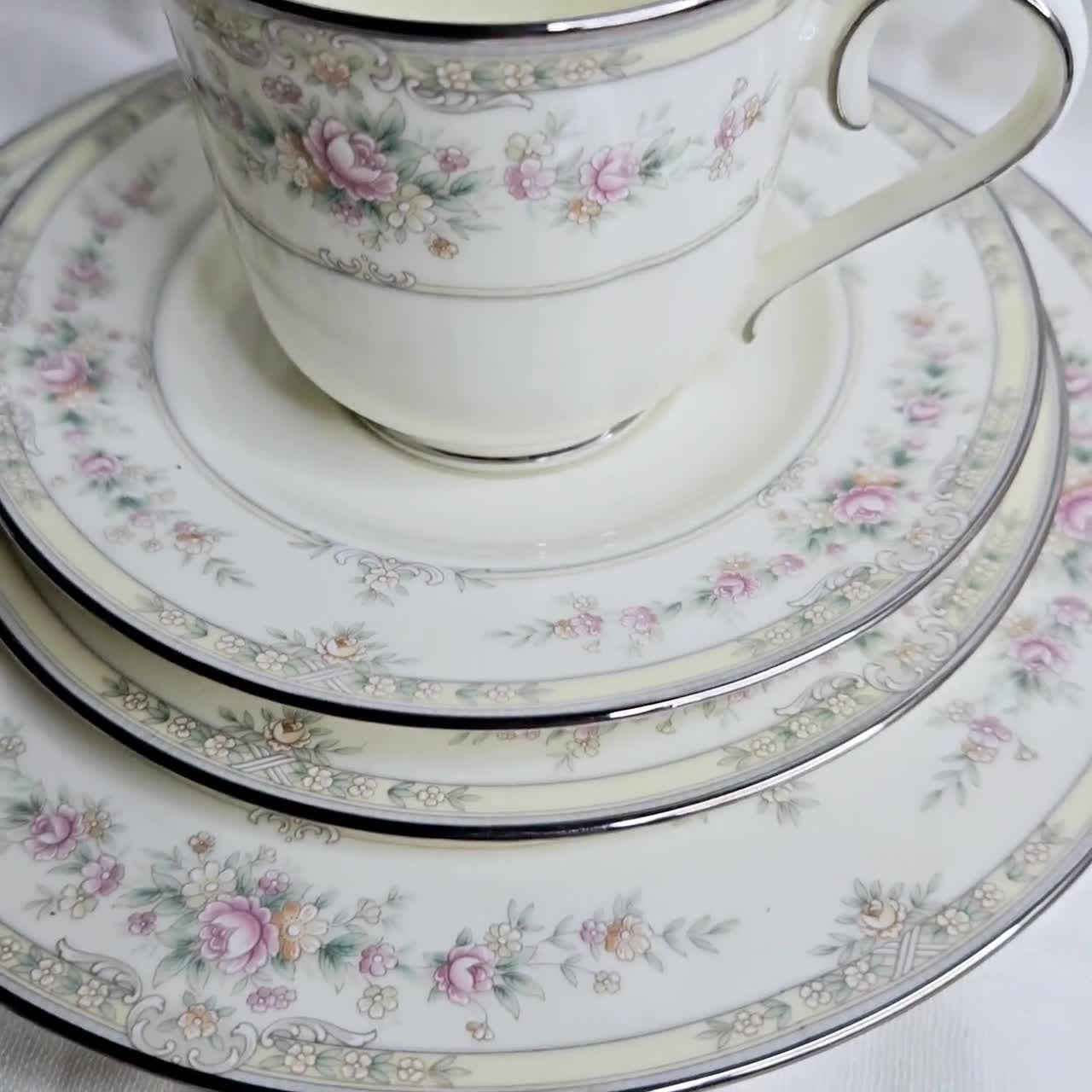 Pink Rose Ivory China With Platinum Trim Dinnerware Sets