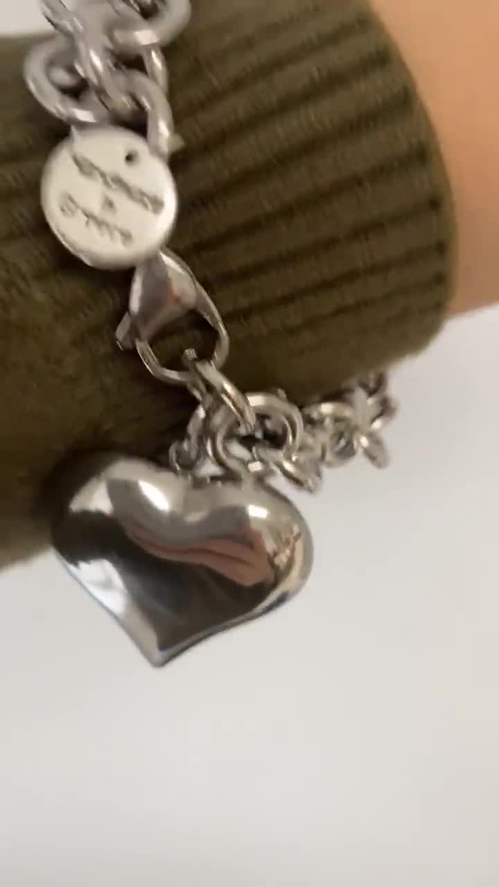 Heart Bracelet for Woman, Large Puffy Heart Bracelet, Silver