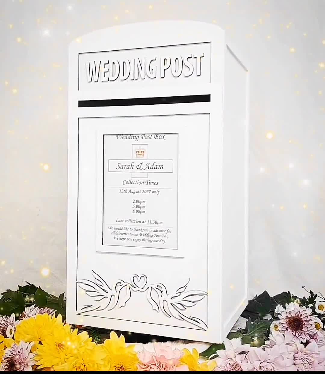Large Personalised White Wooden Wedding Card Box with Optional Lock \u0026  Custom Insert - Little Lovebirds, image size:1080x1246