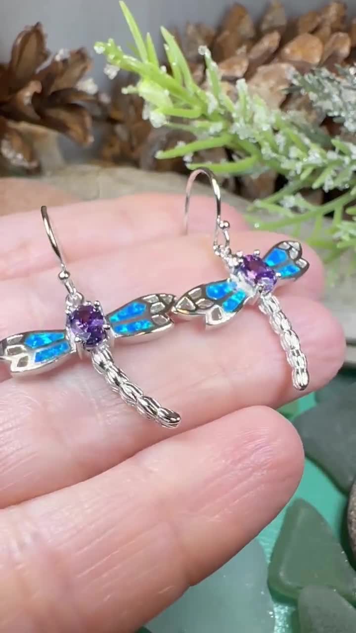 Dragonfly Earrings, Nature Jewelry, Opal Jewelry, Mom Gift, Sister