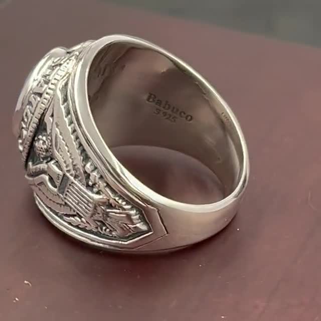 Sterling Silver US Army Ring: Blue Spinel, WWII Veteran Gift