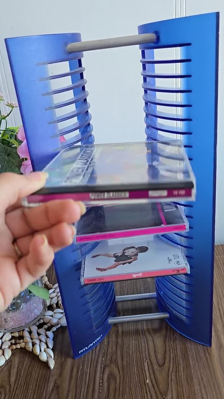 Vintage 90s Atlantic (25) Blue Plastic and Metal CD Storage Holder