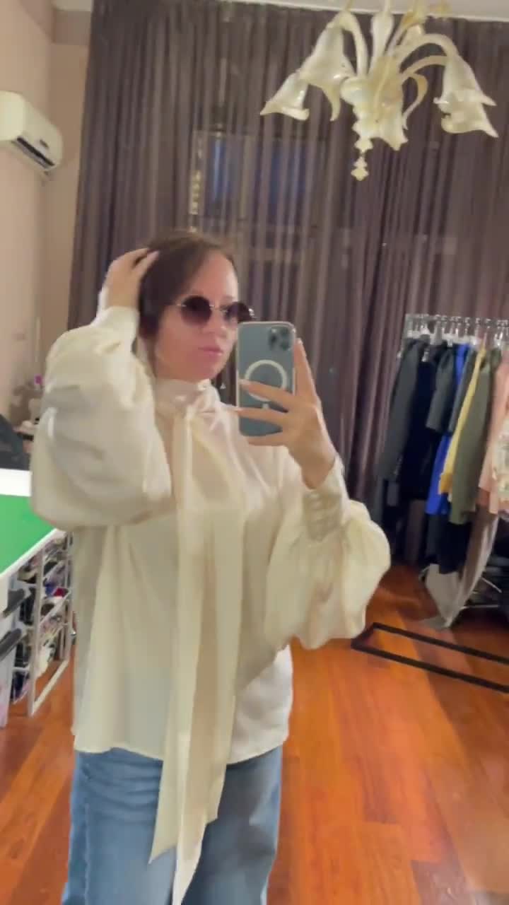 Ivory Silk Blouse: Women's Wrap Top with Puffy Sleeves video poster
