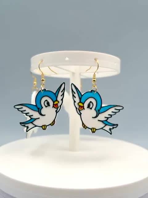 青い鳥のイヤリング 3Dプリント 白雪姫 青い鳥のイヤリング 白雪姫の