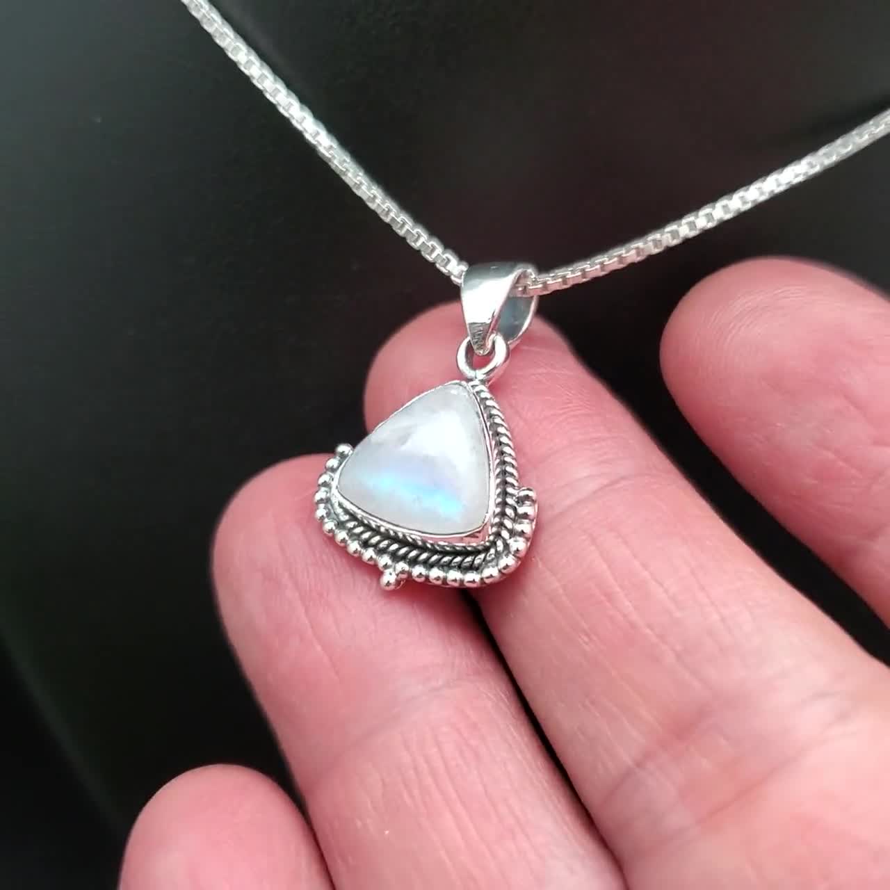 QQ-117 | Rainbow Moonstone Necklace Pendant With Option of Silver