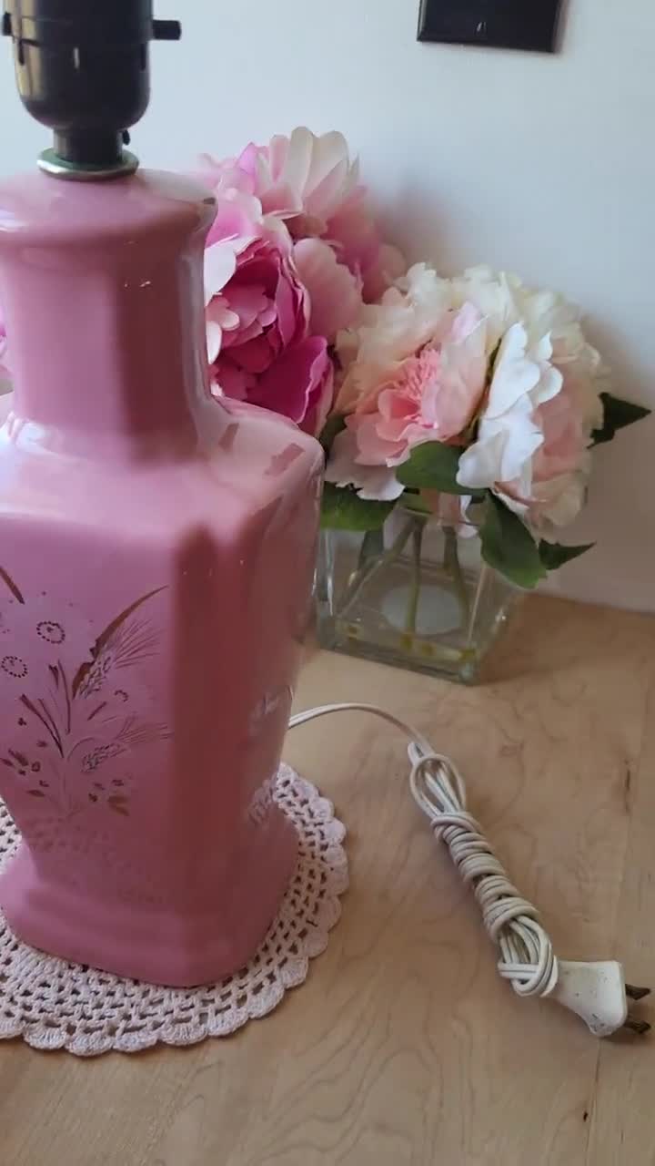 Vintage Pink Floral Glass Lamp – Flowers and Weat Pastel Lamp, 80s