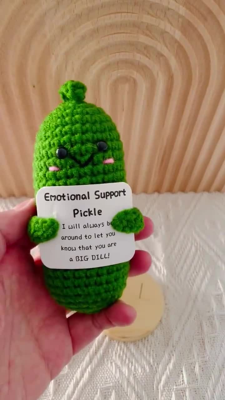 A Handmade Emotional Support Pickle Gift, Cucumber Crochet Doll Wooden Base  Inspirational Gift, Adorable Knitted Cucumber Doll Fun Pickle Toy For  Women, Boys, Girls