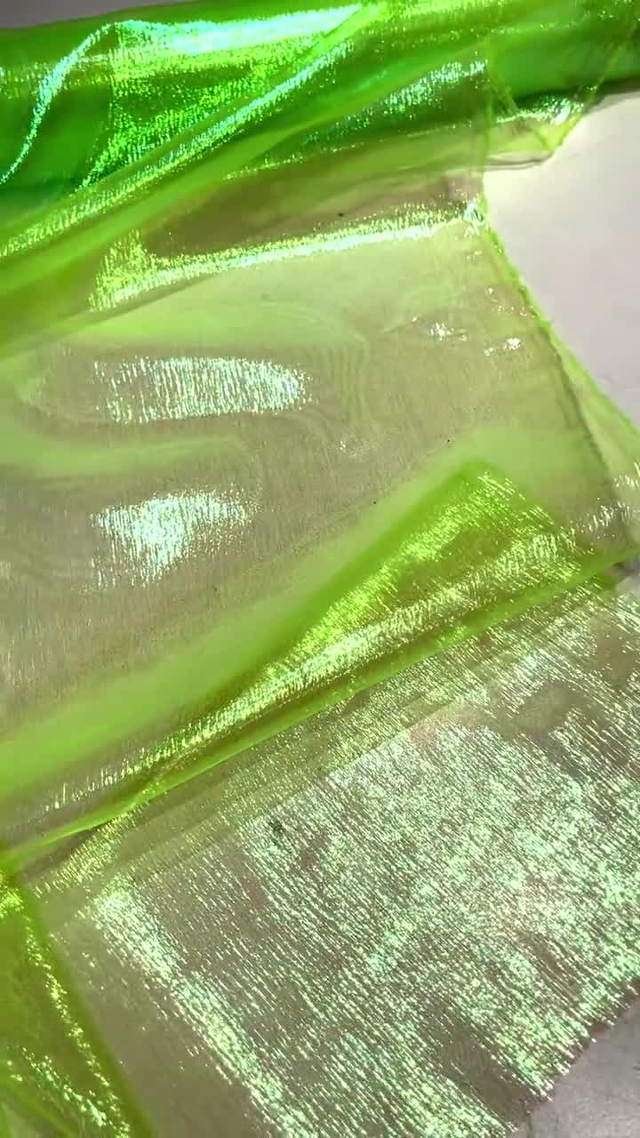 Neon Green Iridescent Crush 40-45 Inches Wide 100% Polyester Soft Light  Weight, Sheer, See Through iridescent Organza-Sold By The Yard.