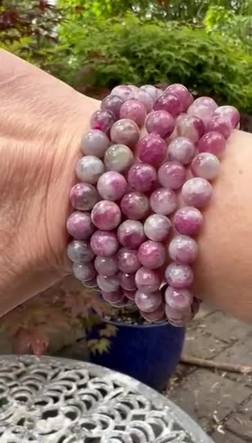 JeweBella Set Da 10 Bracciali Elasticizzati In Pietre Naturali - Quarzo Rosa, Ametista, Occhio Di Tigre, Tormalina Nera - Unisex