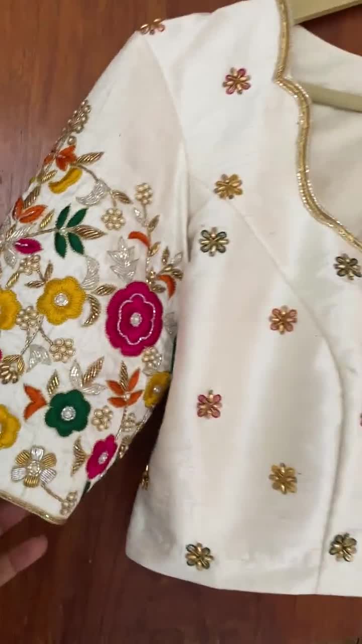 Pure Silk Hand Embroidery Blouse /cream Maggam Blouse /raw Silk