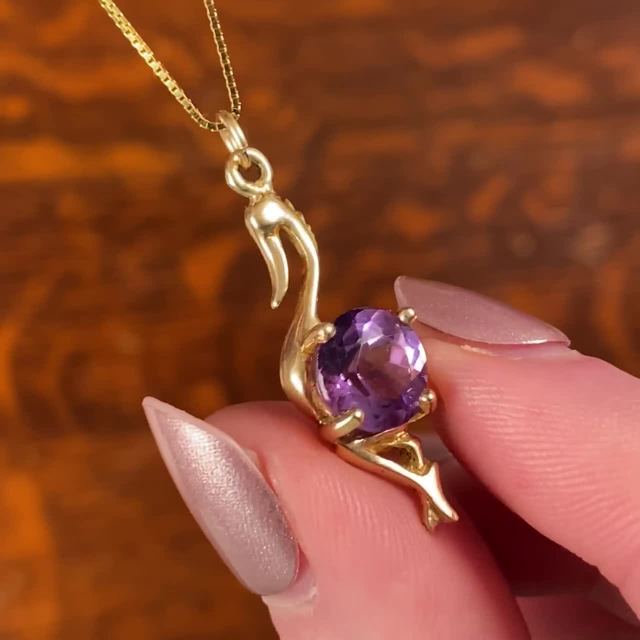 Vintage store 14k double genuine amethyst love bird charm pendant