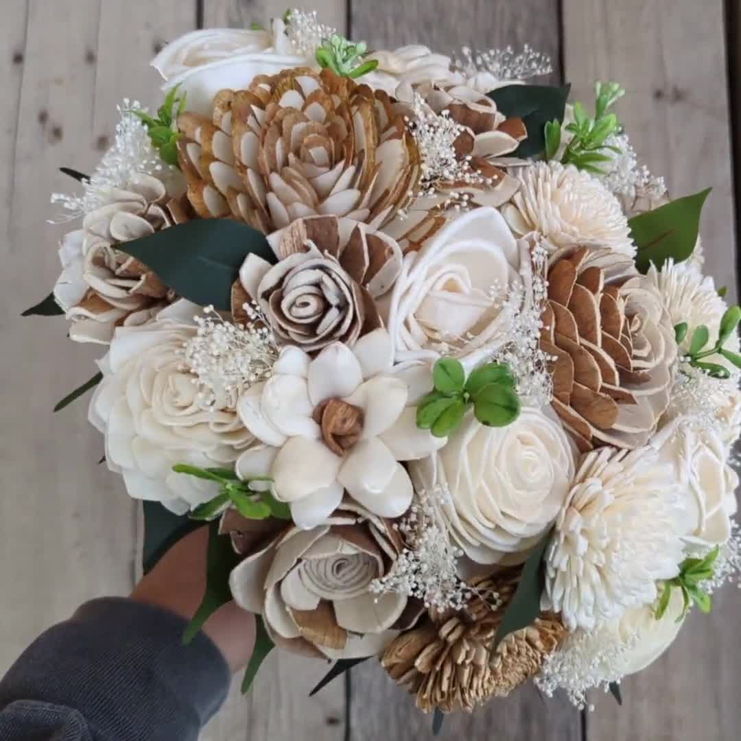 Wood Flower Bridal Bouquet, Rustic Wedding Bouquet, Natural Wooden