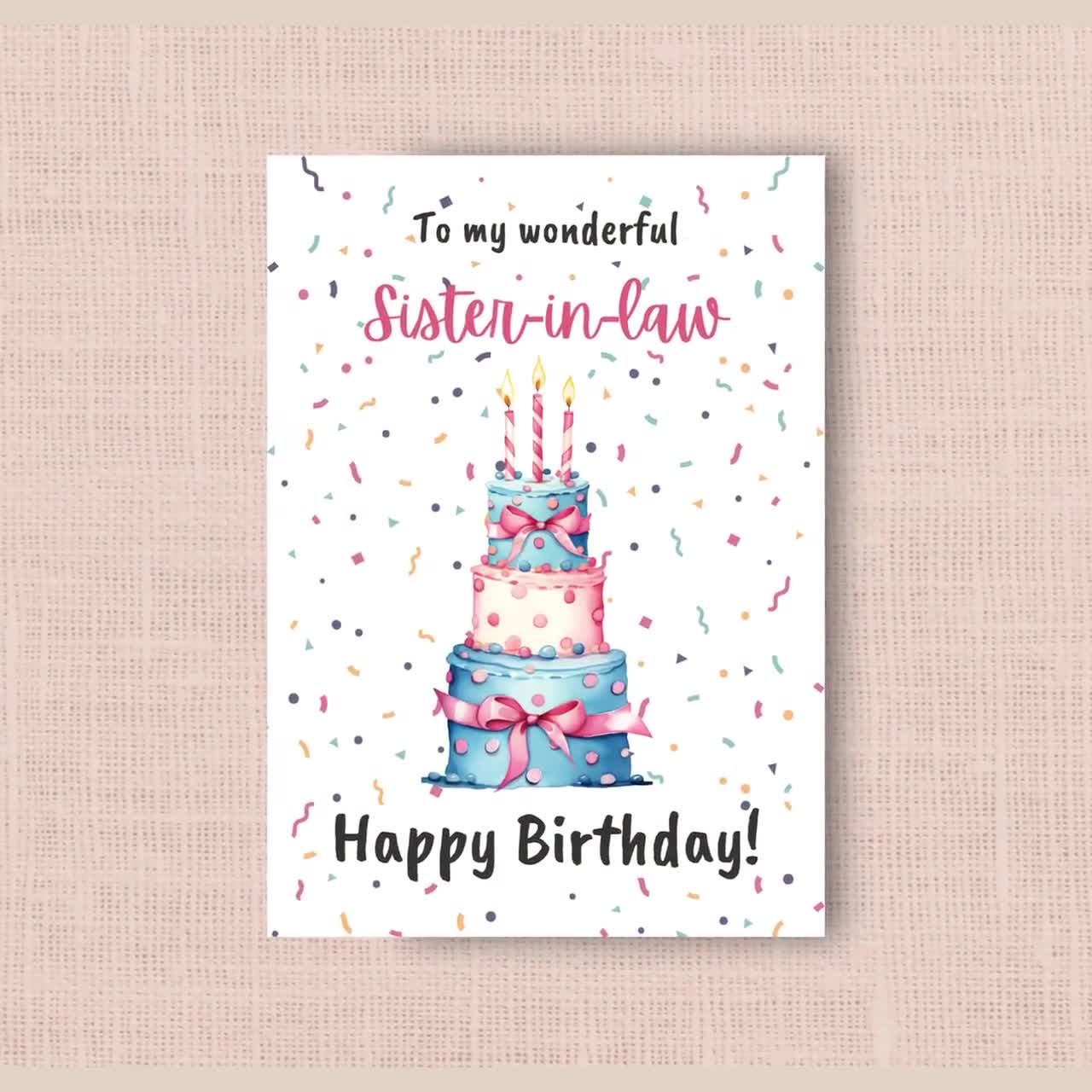 Printable Birthday Card for Sister-in-law, Instant Digital Download Print  at Home Card, to My Wonderful Sister-in-law, Watercolor Cake - Etsy