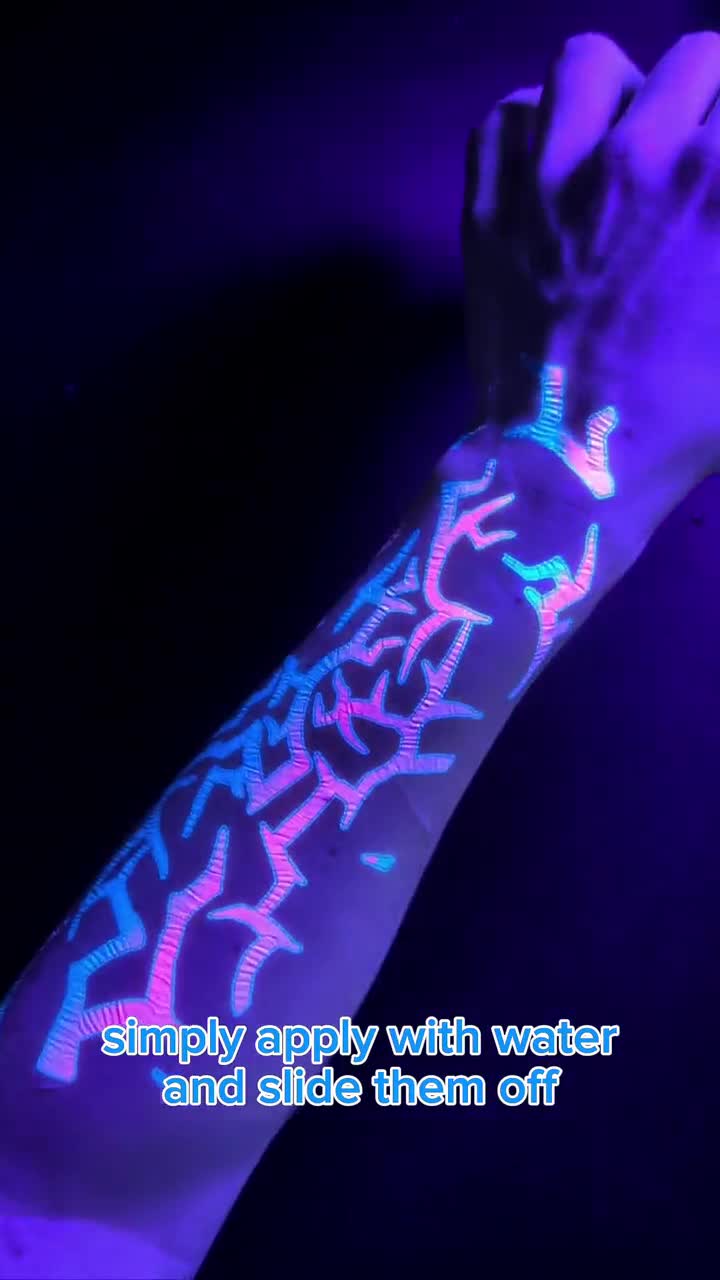 12 Fogli Tatuaggi Temporanei Fluorescenti Animali Marini – UV Reactive – Per Feste Bambini E Attività Acquario