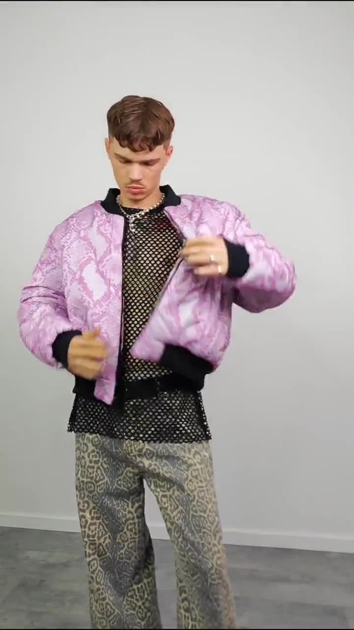 Pink Snake Bomber Python Print Jacket Raver Reversible College