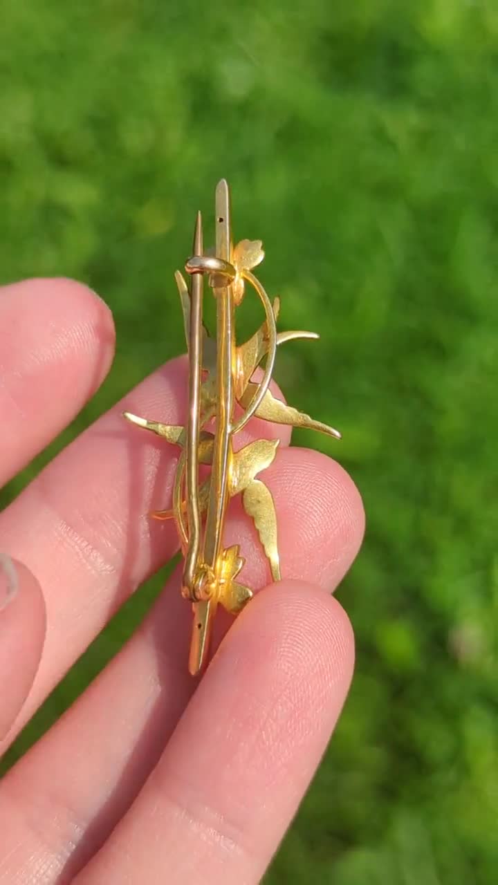 14K Gold Bird Stick Pin with Seed Pearls - Ashton-Blakey Vintage