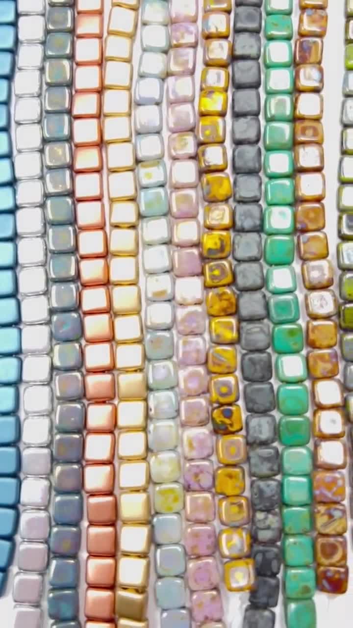 Tile Beads, 2 Hole Tile, Czech Glass Tile Beads, CzechMates Sueded Gold  Turquoise Tile Beads, 5142R (25)