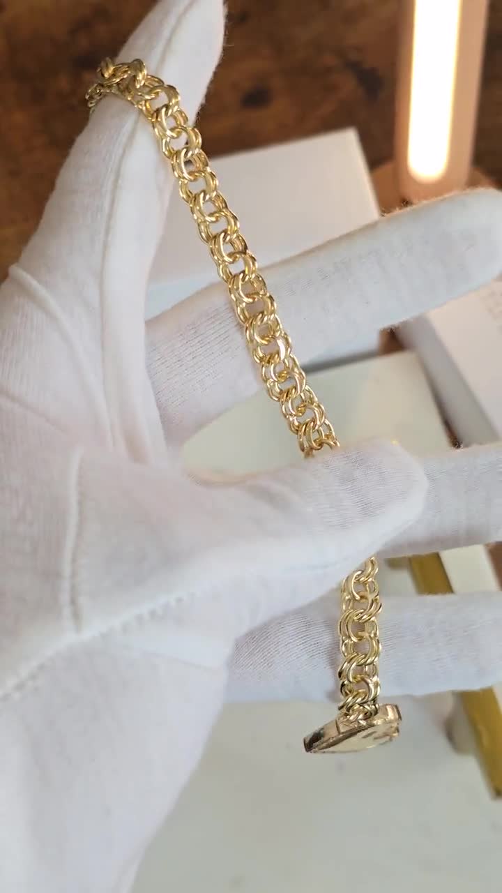 Thick 14k Gold Chino Link Heart Lock Bracelet - 7.9mm - 7.5 Inches